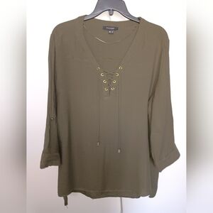 Atmosphere forest green Women's Top Blouse, GUC, size L / 14